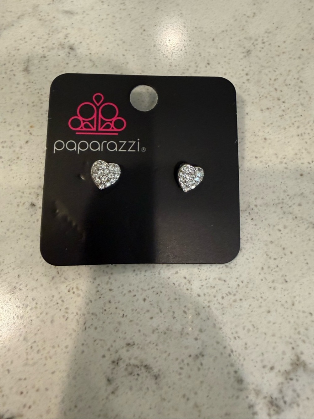 paparazzi Silver Rhinestone Heart Stud Earrings